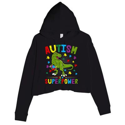 Autism Is My Superpower Autism Dinosaur Crop Fleece Hoodie