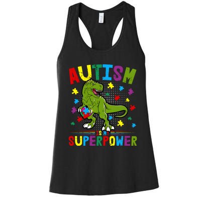 Autism Is My Superpower Autism Dinosaur Women's Racerback Tank