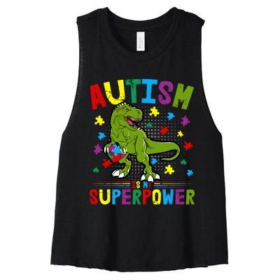 Autism Is My Superpower Autism Dinosaur Women's Racerback Cropped Tank