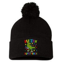 Autism Is My Superpower Autism Dinosaur Pom Pom 12in Knit Beanie