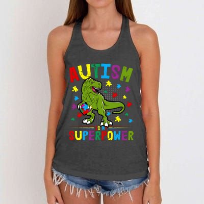 Autism Is My Superpower Autism Dinosaur Women's Knotted Racerback Tank