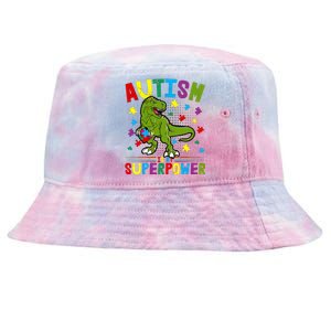 Autism Is My Superpower Autism Dinosaur Tie-Dyed Bucket Hat