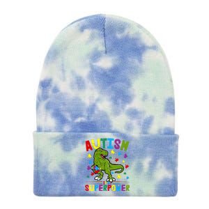 Autism Is My Superpower Autism Dinosaur Tie Dye 12in Knit Beanie