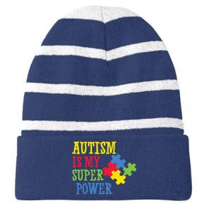 Autism Is My Super Power Striped Beanie with Solid Band