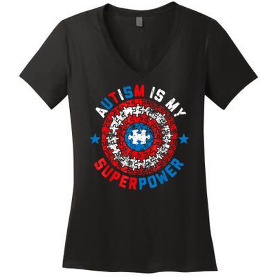 Autism Is My Superpower Autism Awareness Autistic For  Women's V-Neck T-Shirt