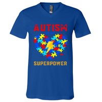 Autism Is My Super Power Superhero Autism Awareness Gift V-Neck T-Shirt