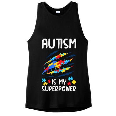 'Autism Is My Superpower Ladies PosiCharge Tri-Blend Wicking Tank