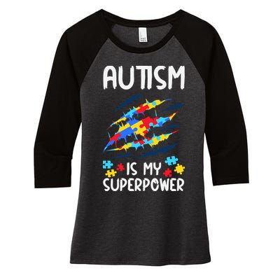 'Autism Is My Superpower Women's Tri-Blend 3/4-Sleeve Raglan Shirt