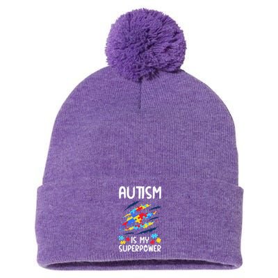 'Autism Is My Superpower Pom Pom 12in Knit Beanie