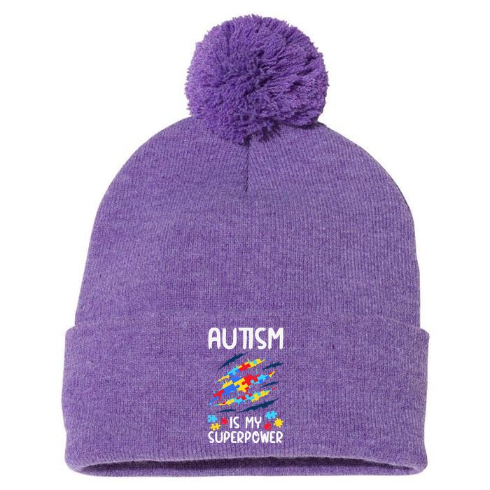 'Autism Is My Superpower Pom Pom 12in Knit Beanie