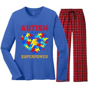 Autism Is My Super Power Superhero Autism Awareness Gift Women's Long Sleeve Flannel Pajama Set 