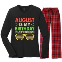 August Is My Birthday The Whole Month August Birthday Retro Women's Long Sleeve Flannel Pajama Set 