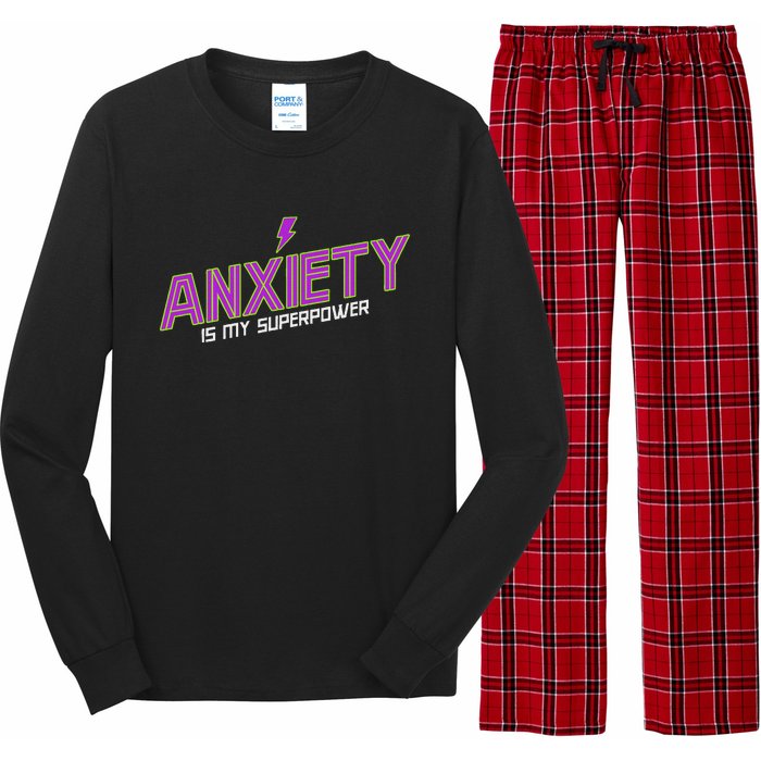 Anxiety Is My Superpower Funny Introvert Antisocial Humor Long Sleeve Pajama Set