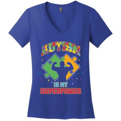 Autism Is My Superpower Autistic Autism Awareness Gift Women's V-Neck T-Shirt