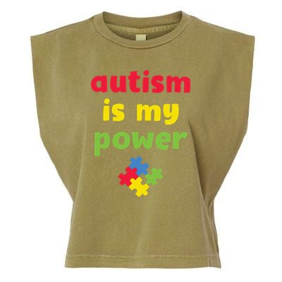 Autism Is My Power Autism Awareness Garment-Dyed Women's Muscle Tee