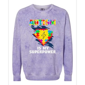 Autism Is My Super Power Superhero Puzzle Autism Awareness Colorblast Crewneck Sweatshirt