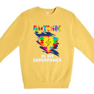 Autism Is My Super Power Superhero Puzzle Autism Awareness Premium Crewneck Sweatshirt