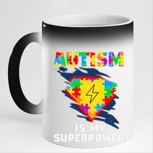 Autism Is My Super Power Superhero Puzzle Autism Awareness 11oz Black Color Changing Mug