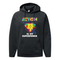 Autism Is My Super Power Superhero Puzzle Autism Awareness Performance Fleece Hoodie