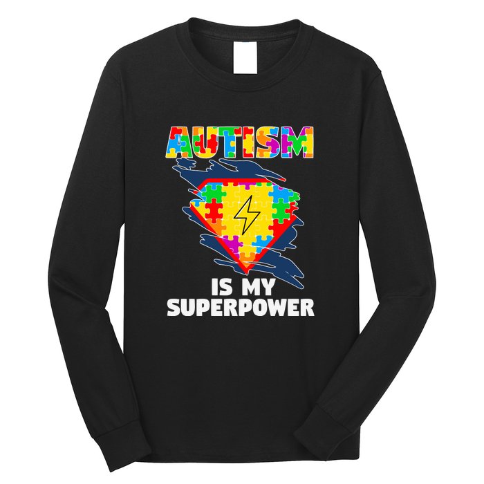 Autism Is My Super Power Superhero Puzzle Autism Awareness Long Sleeve Shirt