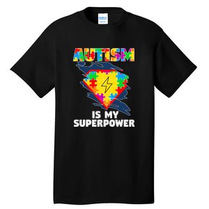 Autism Is My Super Power Superhero Puzzle Autism Awareness Tall T-Shirt