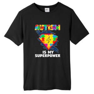 Autism Is My Super Power Superhero Puzzle Autism Awareness Tall Fusion ChromaSoft Performance T-Shirt