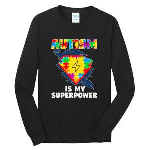 Autism Is My Super Power Superhero Puzzle Autism Awareness Tall Long Sleeve T-Shirt