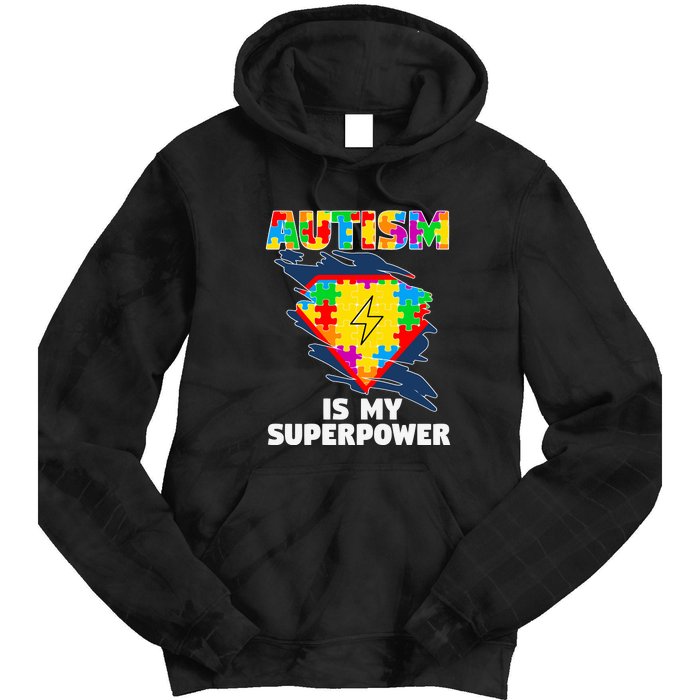 Autism Is My Super Power Superhero Puzzle Autism Awareness Tie Dye Hoodie