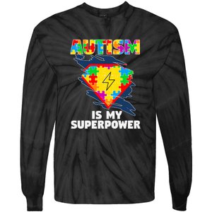 Autism Is My Super Power Superhero Puzzle Autism Awareness Tie-Dye Long Sleeve Shirt