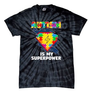 Autism Is My Super Power Superhero Puzzle Autism Awareness Tie-Dye T-Shirt