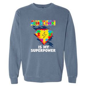 Autism Is My Super Power Superhero Puzzle Autism Awareness Garment-Dyed Sweatshirt