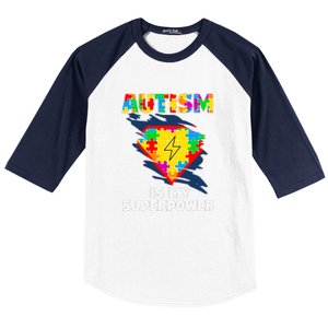 Autism Is My Super Power Superhero Puzzle Autism Awareness Baseball Sleeve Shirt