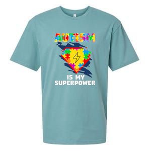 Autism Is My Super Power Superhero Puzzle Autism Awareness Sueded Cloud Jersey T-Shirt