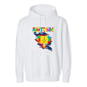 Autism Is My Super Power Superhero Puzzle Autism Awareness Garment-Dyed Fleece Hoodie