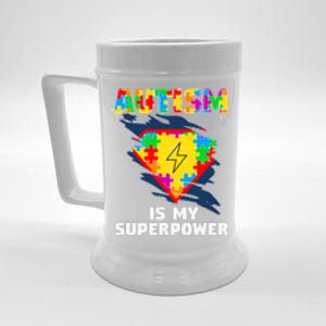 Autism Is My Super Power Superhero Puzzle Autism Awareness Beer Stein