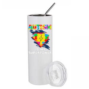 Autism Is My Super Power Superhero Puzzle Autism Awareness Stainless Steel Tumbler