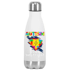 Autism Is My Super Power Superhero Puzzle Autism Awareness Stainless Steel Insulated Water Bottle