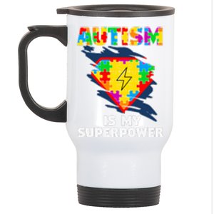 Autism Is My Super Power Superhero Puzzle Autism Awareness Stainless Steel Travel Mug