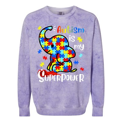 Autism Is My Superpower Cute Elephant Autism Awareness Colorblast Crewneck Sweatshirt