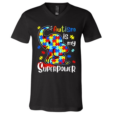 Autism Is My Superpower Cute Elephant Autism Awareness V-Neck T-Shirt