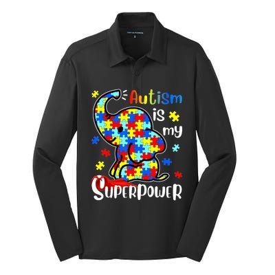 Autism Is My Superpower Cute Elephant Autism Awareness Silk Touch Performance Long Sleeve Polo