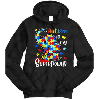 Autism Is My Superpower Cute Elephant Autism Awareness Tie Dye Hoodie