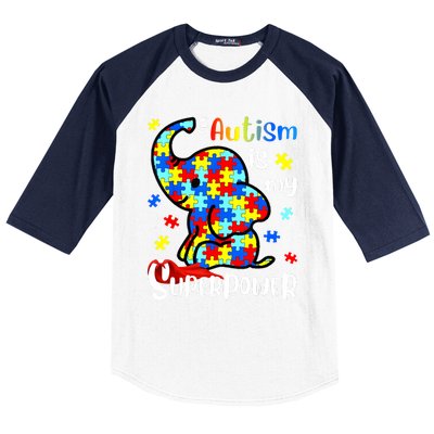 Autism Is My Superpower Cute Elephant Autism Awareness Baseball Sleeve Shirt