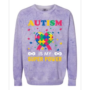 Autism Is My Super Power Autism Day Love Puzzle Support Gift Colorblast Crewneck Sweatshirt