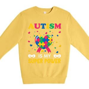 Autism Is My Super Power Autism Day Love Puzzle Support Gift Premium Crewneck Sweatshirt