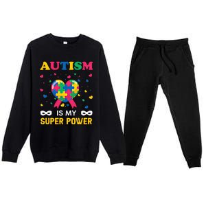 Autism Is My Super Power Autism Day Love Puzzle Support Gift Premium Crewneck Sweatsuit Set