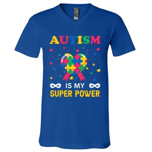 Autism Is My Super Power Autism Day Love Puzzle Support Gift V-Neck T-Shirt