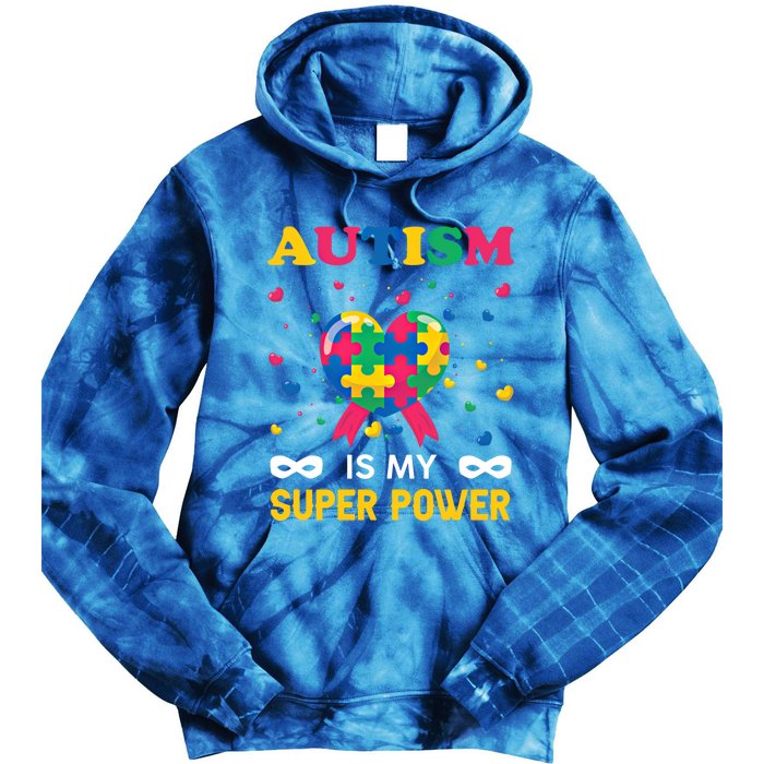 Autism Is My Super Power Autism Day Love Puzzle Support Gift Tie Dye Hoodie