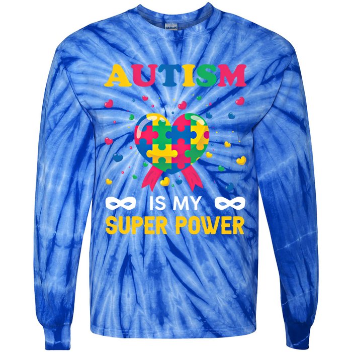 Autism Is My Super Power Autism Day Love Puzzle Support Gift Tie-Dye Long Sleeve Shirt