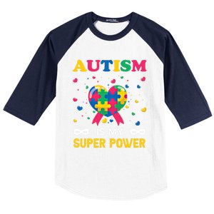 Autism Is My Super Power Autism Day Love Puzzle Support Gift Baseball Sleeve Shirt